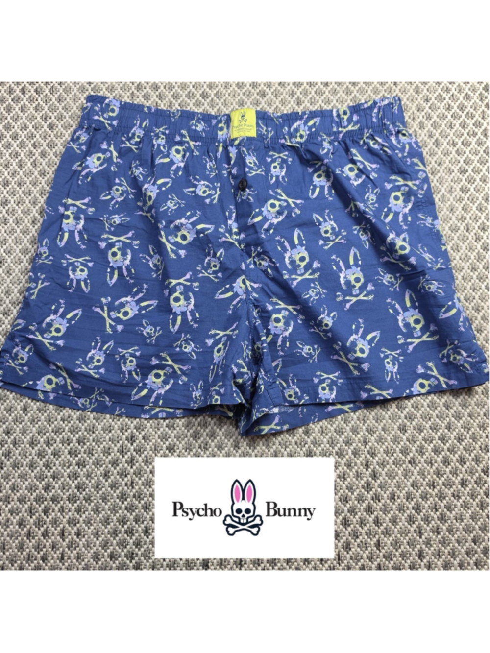 Psycho Bunny Robert Godley Mens XL Boxer Shorts Skull Print 100% Cotton Blue